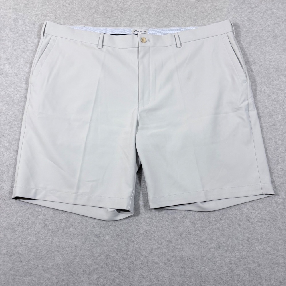 Peter Millar Salem Performance Golf Shorts Mens 44‎ White Gray Flat Front